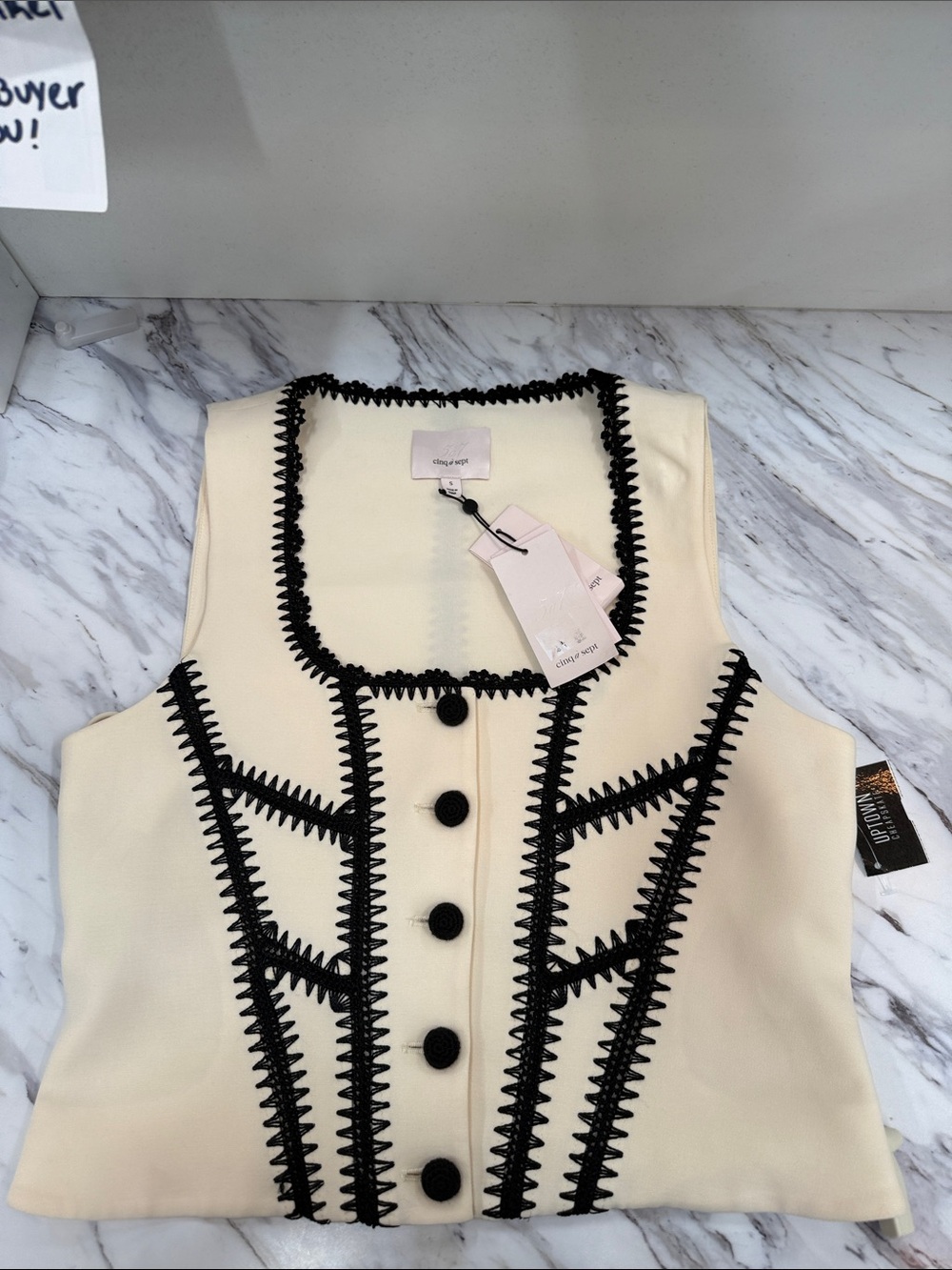 cinq a sept Cream Tank Top with Black Trim - Picture 4 of 6